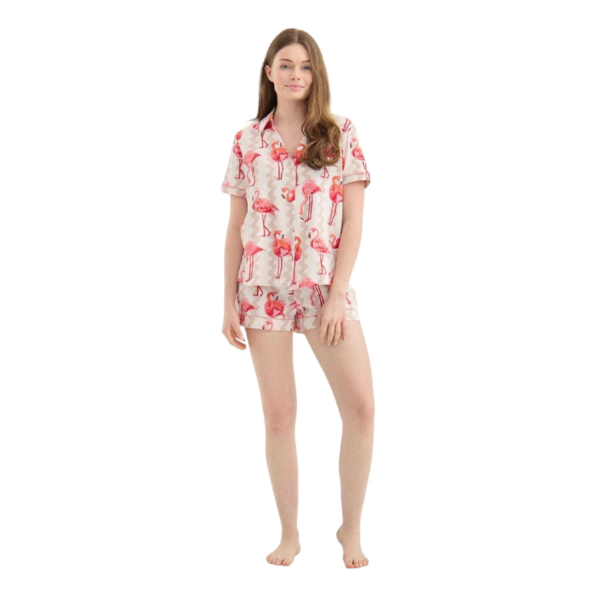 Flamingo Pink - Lifestyle - Chelsea Peers Womens-Ladies Flamingo Two Piece Pyjama Set
