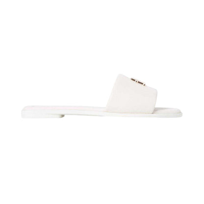 Soft Cream - Front - Tommy Hilfiger Womens-Ladies Logo Leather Flat Mule Sandals