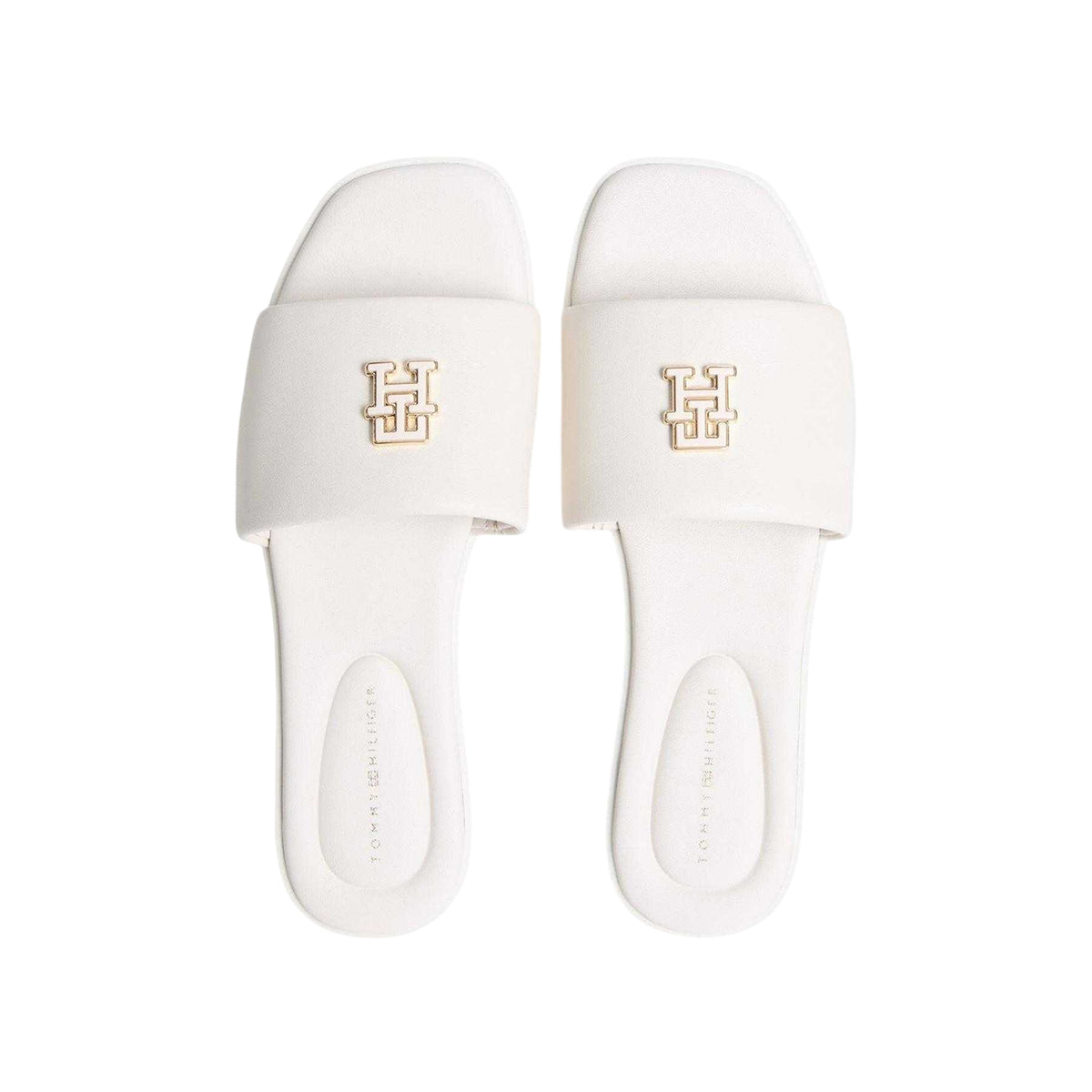 Soft Cream - Side - Tommy Hilfiger Womens-Ladies Logo Leather Flat Mule Sandals