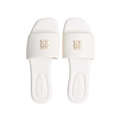 Soft Cream - Side - Tommy Hilfiger Womens-Ladies Logo Leather Flat Mule Sandals
