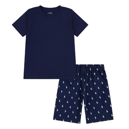Navy - Front - Ralph Lauren Boys All-Over Print Short Pyjama Set