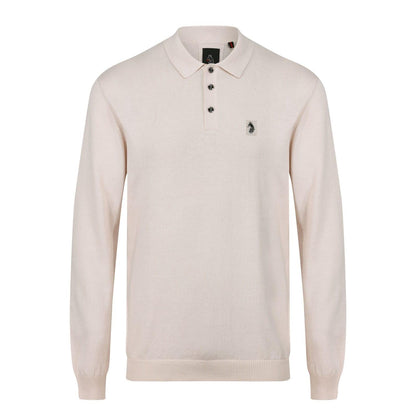 Beige - Front - Luke 1977 Mens Venice Knitted Long-Sleeved Polo Shirt