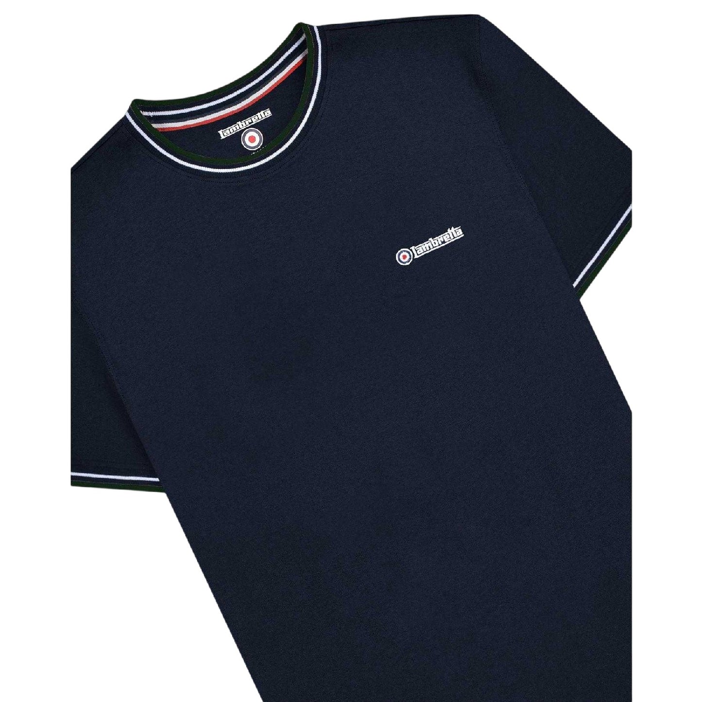 Navy-White-Green - Side - Lambretta Mens Twin Tip Pique Regular T-Shirt