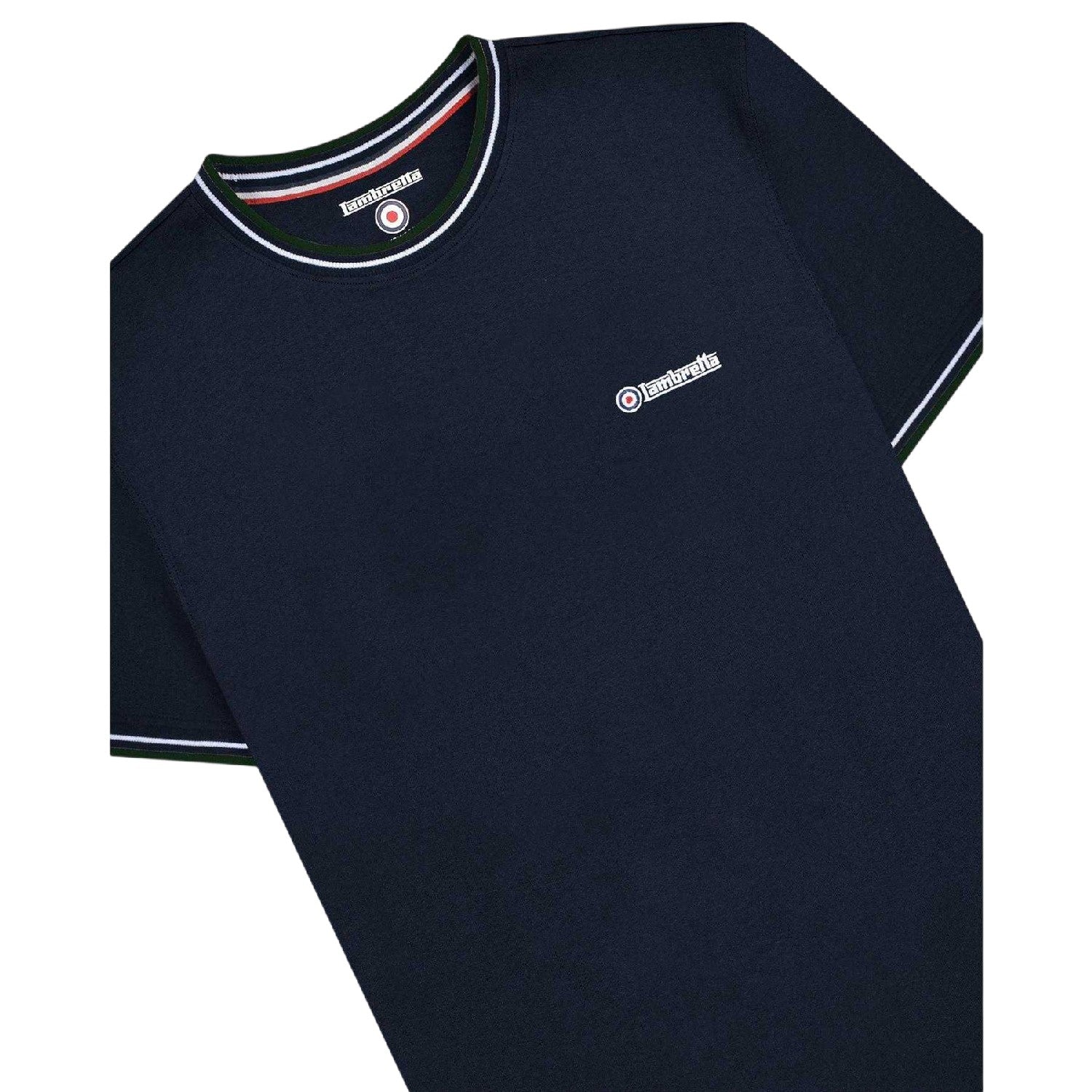 Navy-White-Green - Side - Lambretta Mens Twin Tip Pique Regular T-Shirt