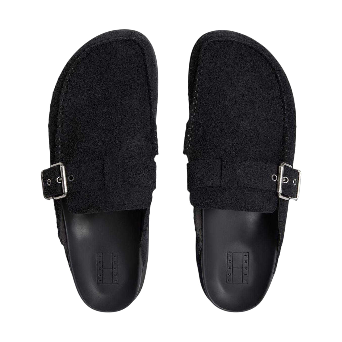 Black - Side - Tommy Jeans Mens Suede Slip-on Mules