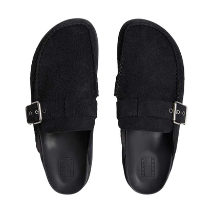 Black - Side - Tommy Jeans Mens Suede Slip-on Mules