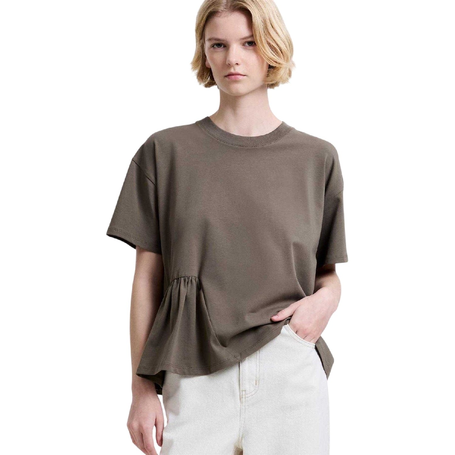 Vintage Khaki - Side - French Connection Womens-Ladies Asymmetric T-Shirt