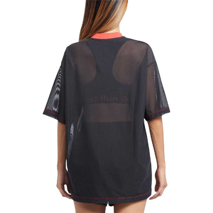 Black - Back - Red Run Womens-Ladies Inky Mesh Oversized T-Shirt