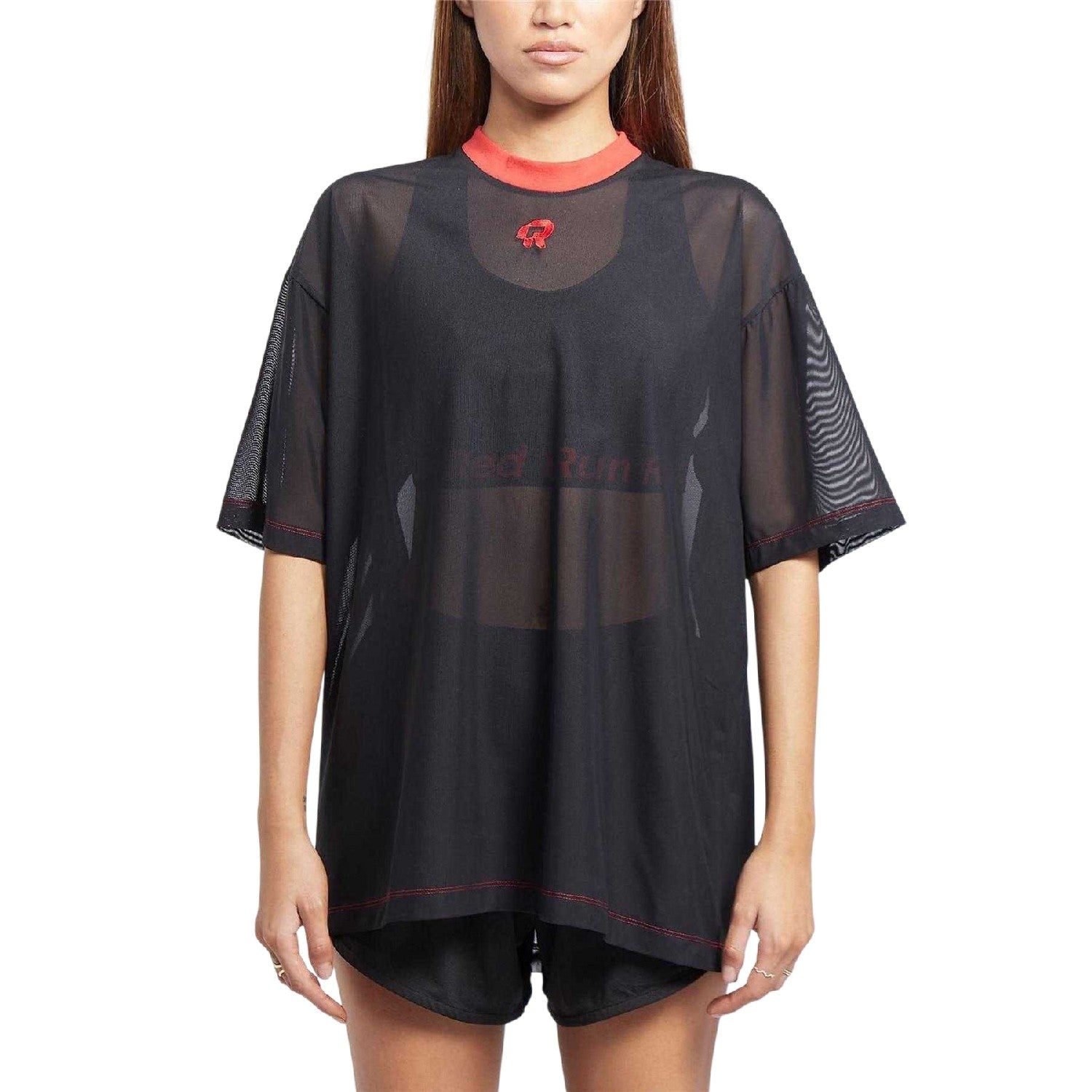 Black - Side - Red Run Womens-Ladies Inky Mesh Oversized T-Shirt