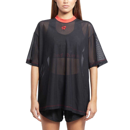 Black - Side - Red Run Womens-Ladies Inky Mesh Oversized T-Shirt