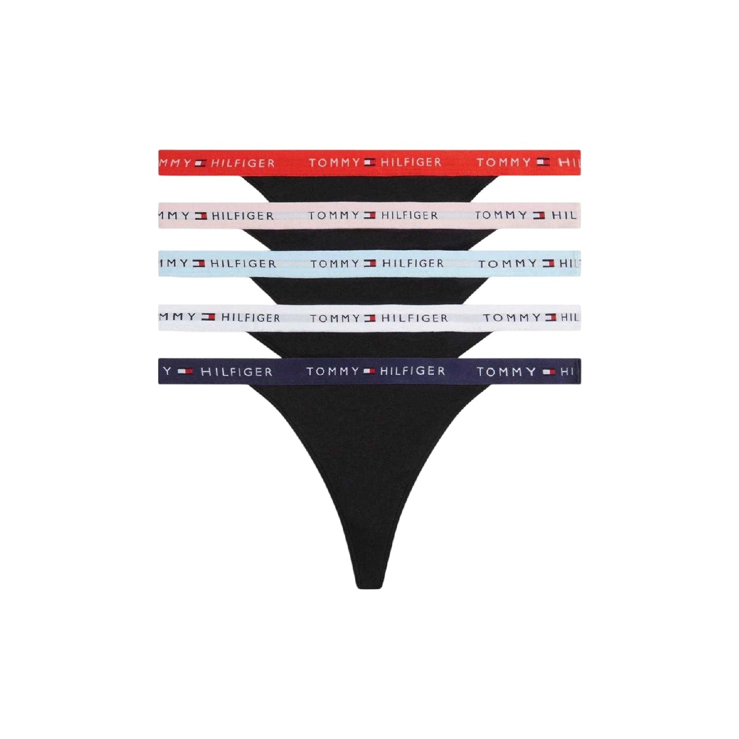 Pink-Blue-White - Front - Tommy Hilfiger Womens-Ladies Contrast Detail Thong (Pack of 5)