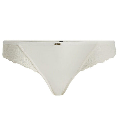 White - Front - Boss Womens-Ladies Logo Lace Detail Brazilian Briefs