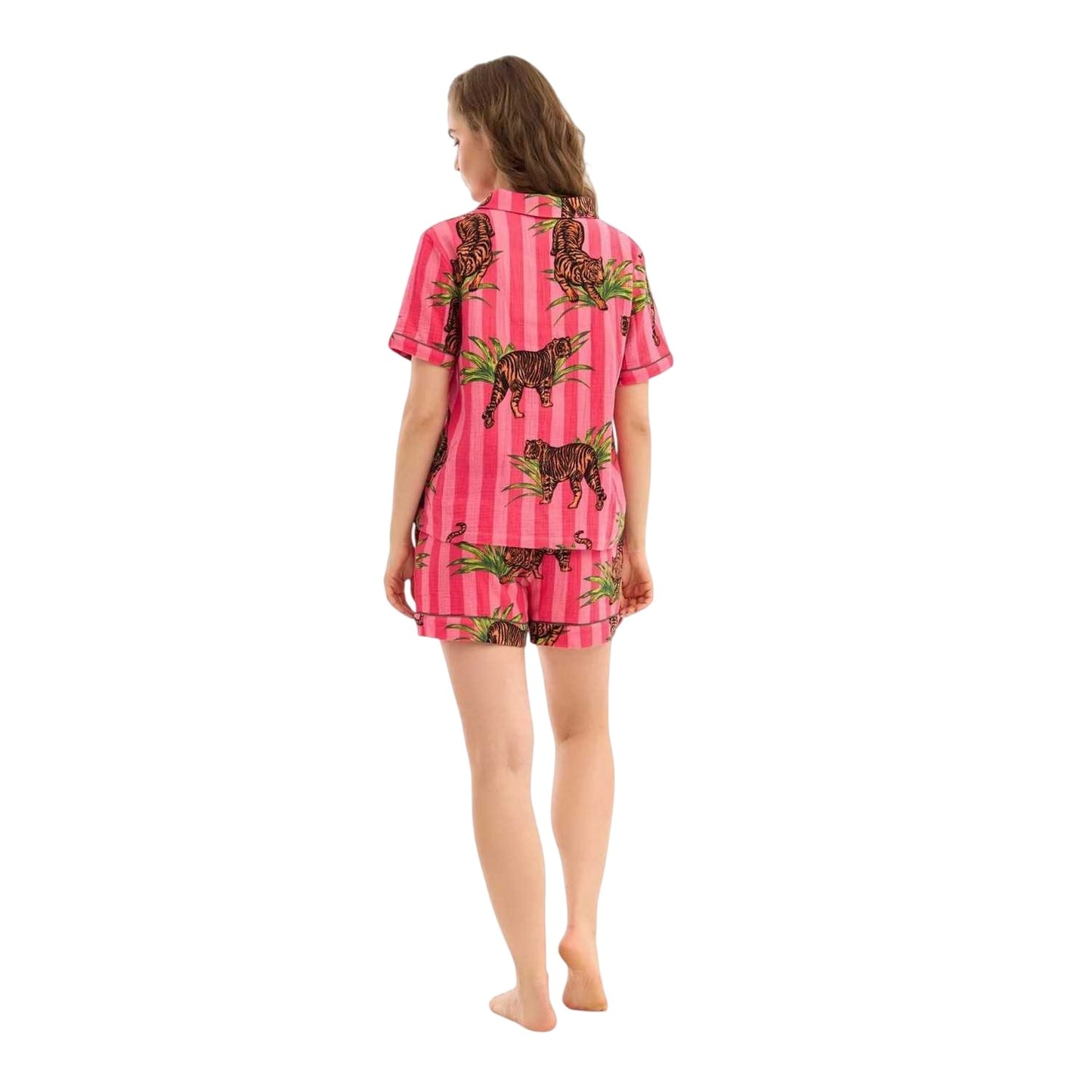 Pink - Back - Chelsea Peers Womens-Ladies Collared Pyjama Set