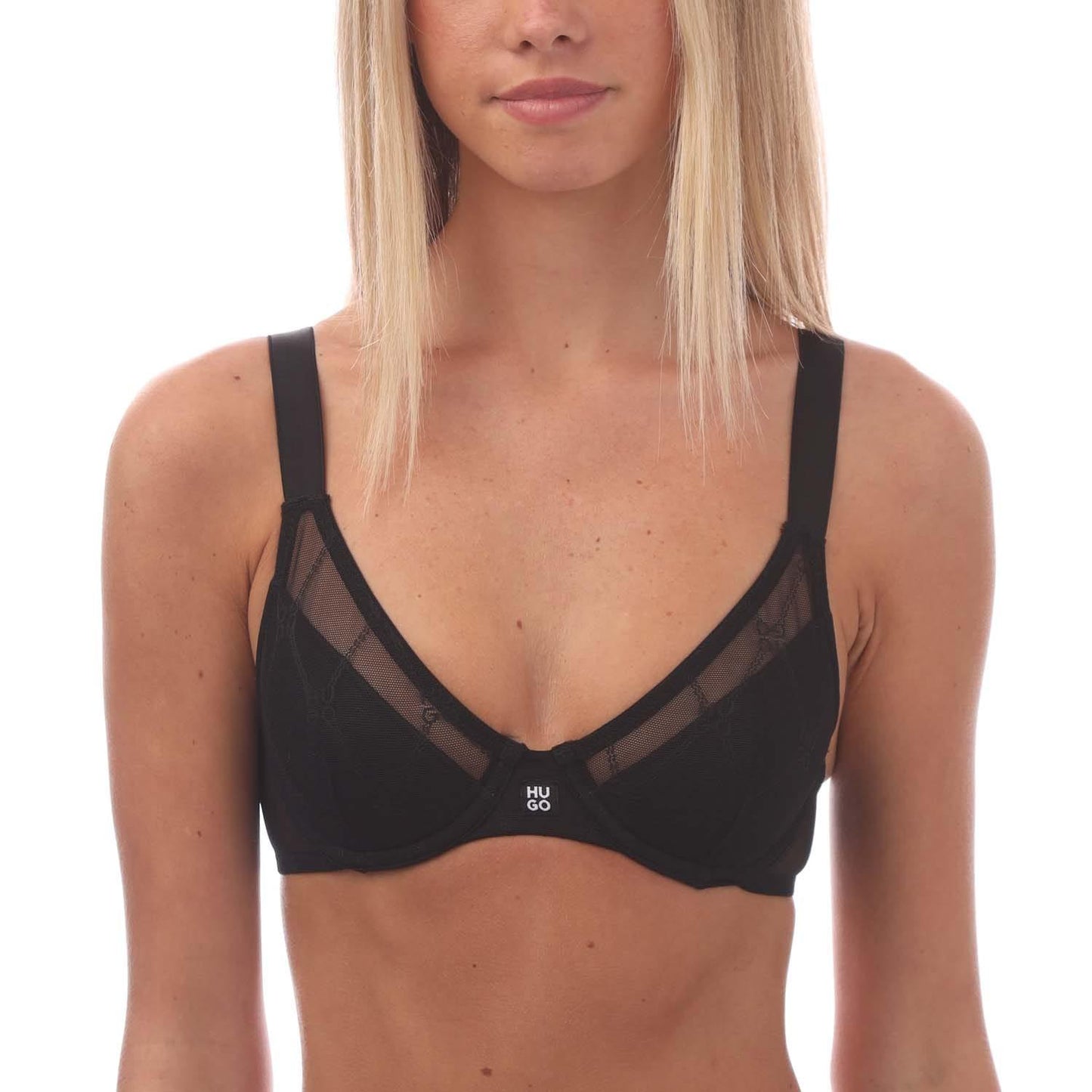 Black - Front - Hugo Boss Womens-Ladies Lace Underwired Bra