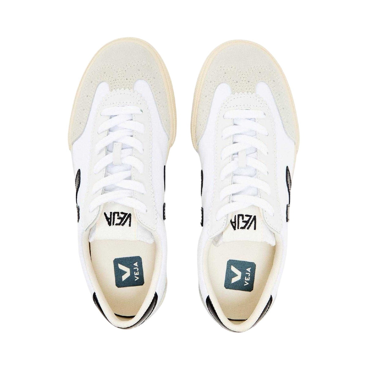 White-Black - Side - Veja Womens-Ladies Volley Contrast Logo Suede Trainers