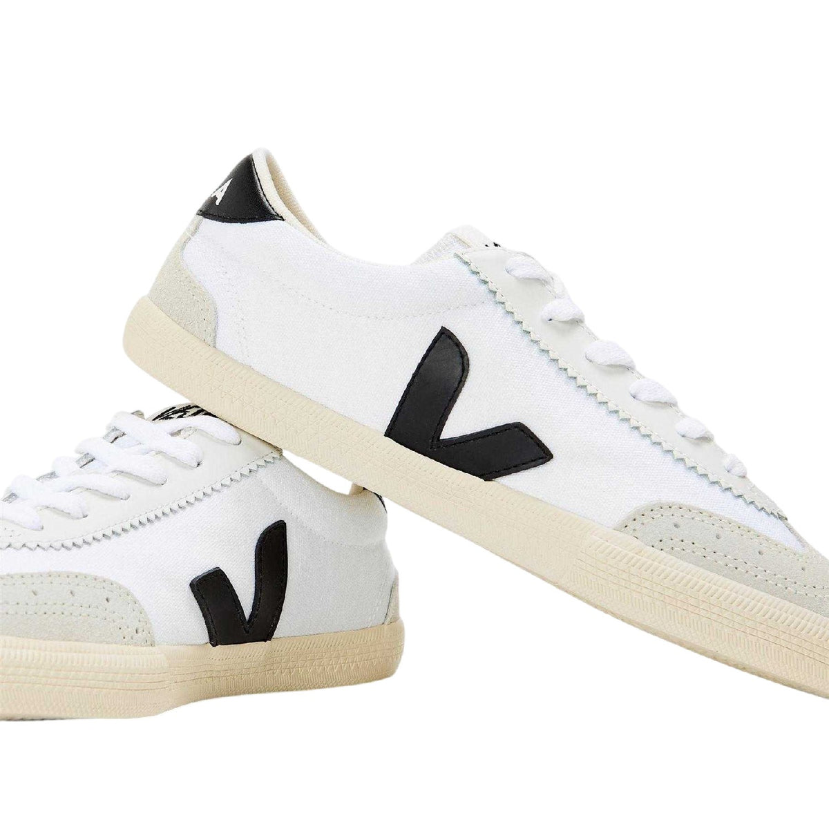 White-Black - Lifestyle - Veja Womens-Ladies Volley Contrast Logo Suede Trainers