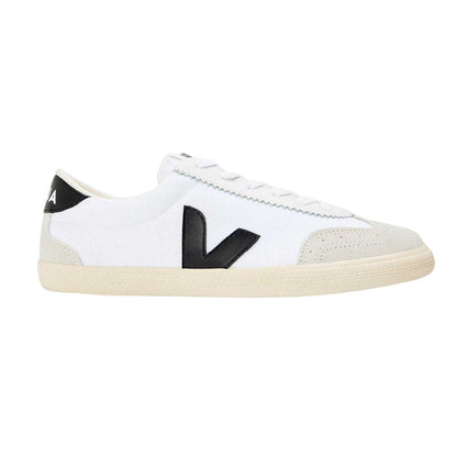White-Black - Front - Veja Womens-Ladies Volley Contrast Logo Suede Trainers