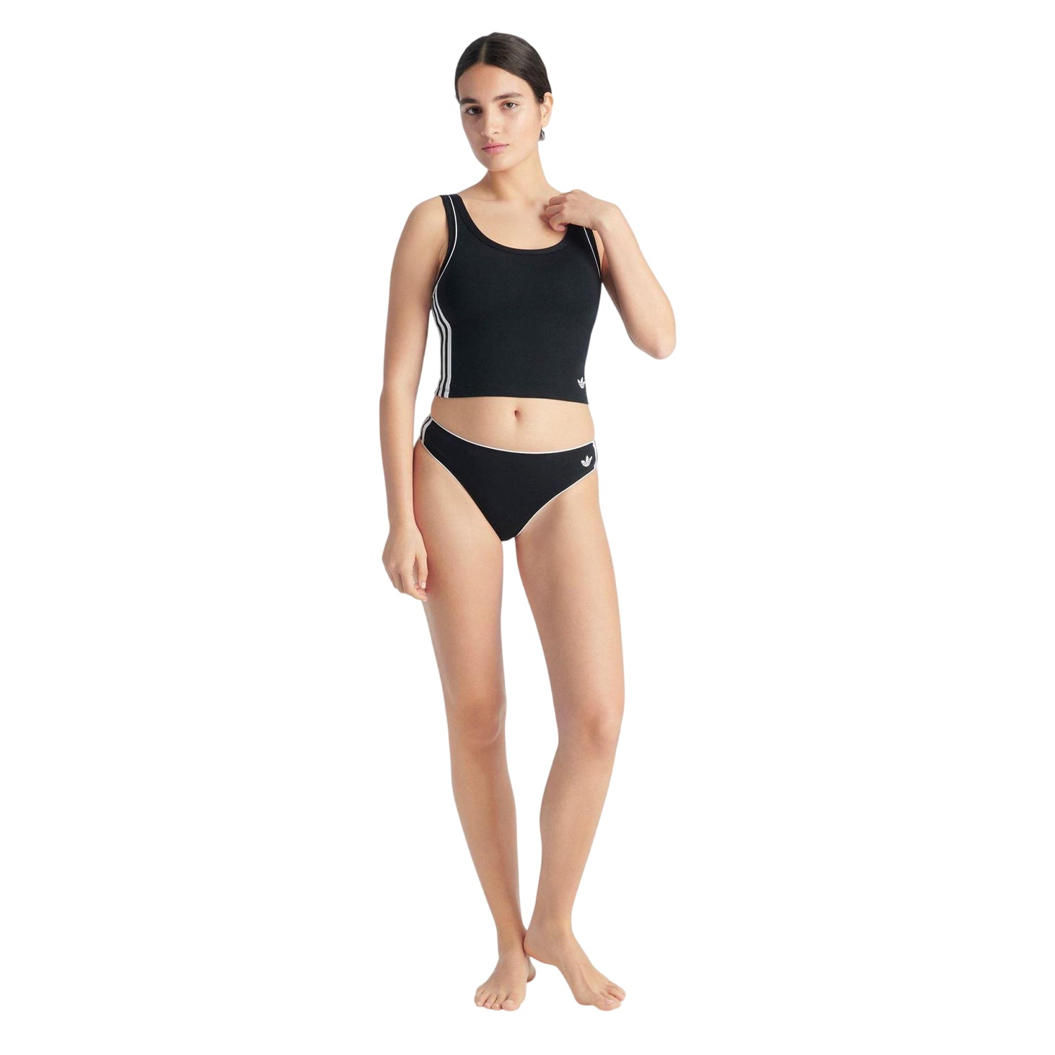Black - Pack Shot - Adidas Womens-Ladies Originals Adicolor 3 Stripes Thong