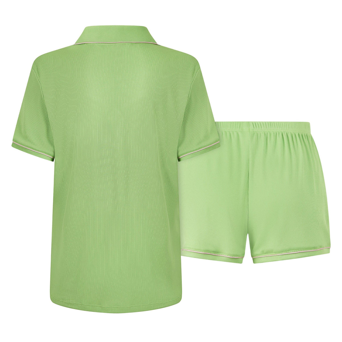 Green-Pink - Back - Urban Threads Womens-Ladies Relaxed Fit Short Pyjama Set