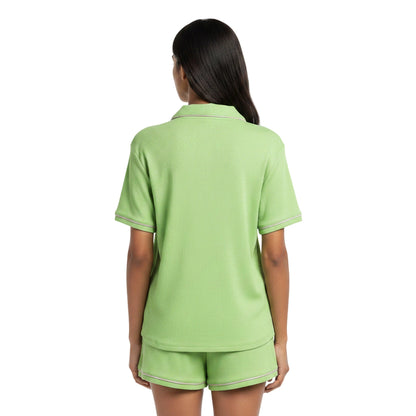 Green-Pink - Lifestyle - Urban Threads Womens-Ladies Relaxed Fit Short Pyjama Set