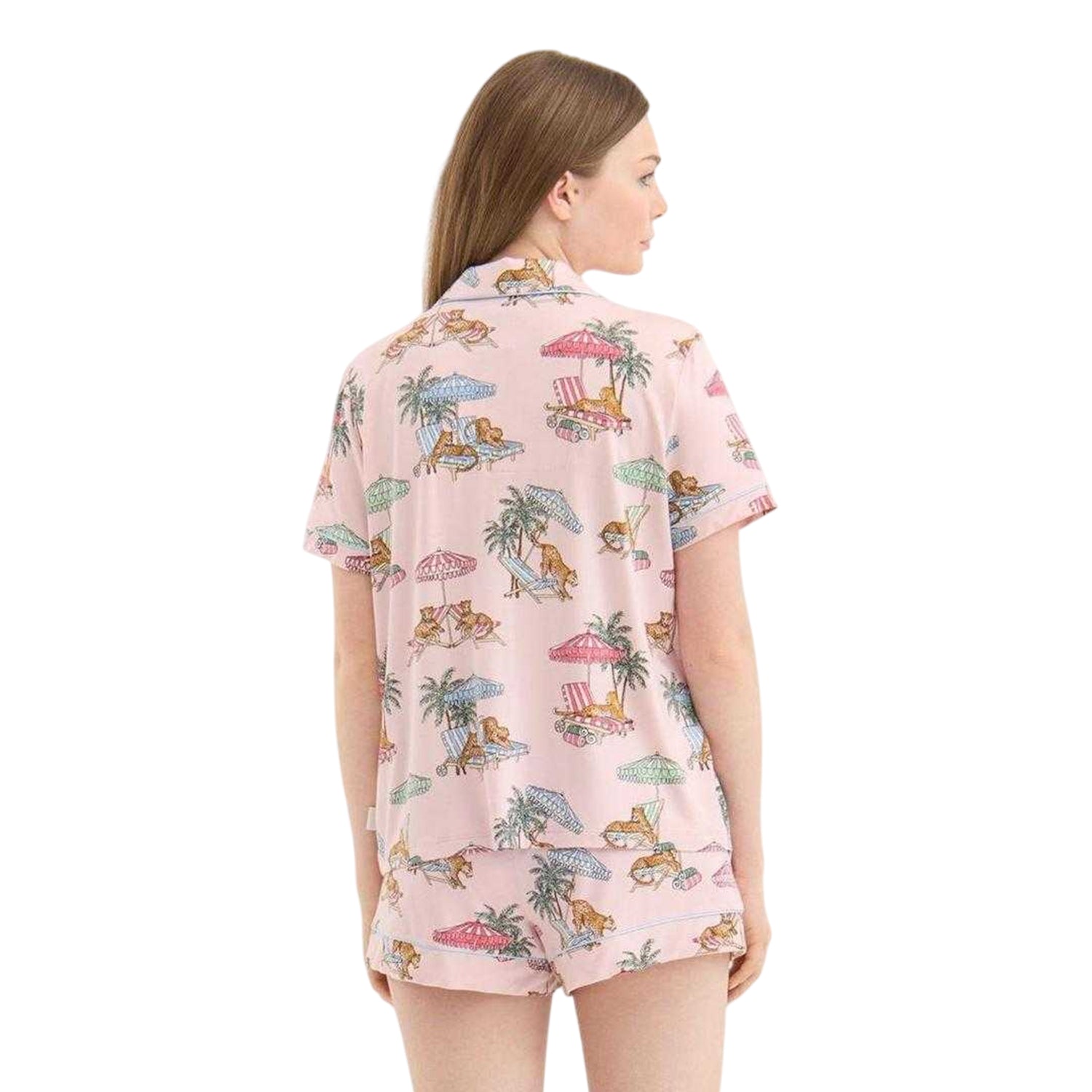 Pink-Multicoloured - Back - Chelsea Peers Womens-Ladies Short Pyjama Set