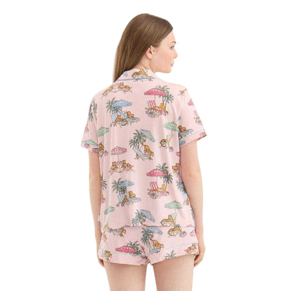 Pink-Multicoloured - Back - Chelsea Peers Womens-Ladies Short Pyjama Set