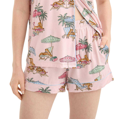 Pink-Multicoloured - Side - Chelsea Peers Womens-Ladies Short Pyjama Set
