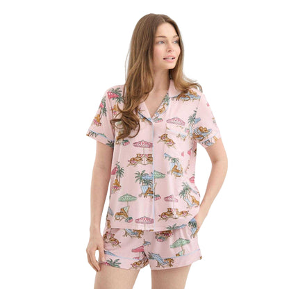 Pink-Multicoloured - Front - Chelsea Peers Womens-Ladies Short Pyjama Set