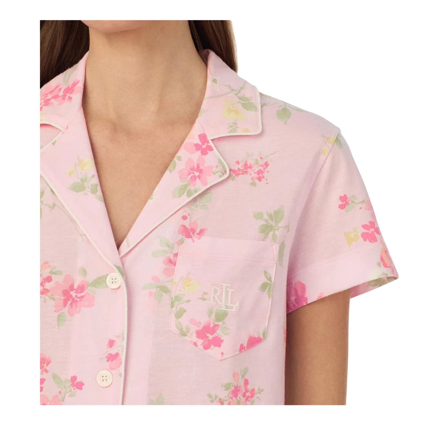 Pink - Side - Ralph Lauren Womens-Ladies Floral Short Pyjama Set