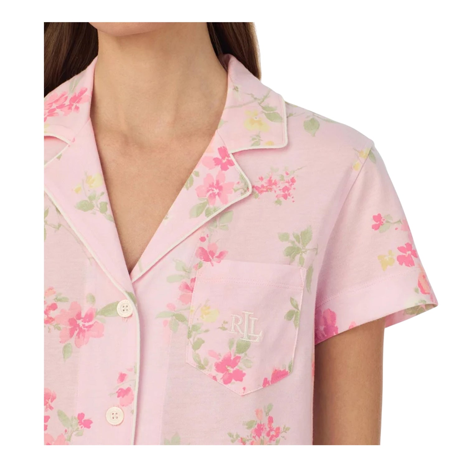 Pink - Side - Ralph Lauren Womens-Ladies Floral Short Pyjama Set