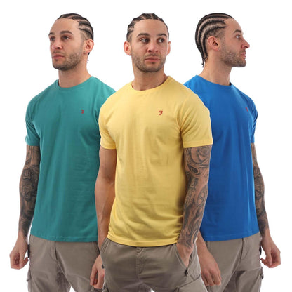 Teal-Yellow-Blue - Front - Farah Mens Jeston T-Shirt (Pack of 3)