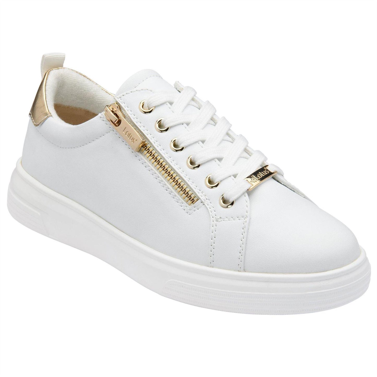 White - Side - Lotus Shoes Womens-Ladies Alessia Zip Trainers