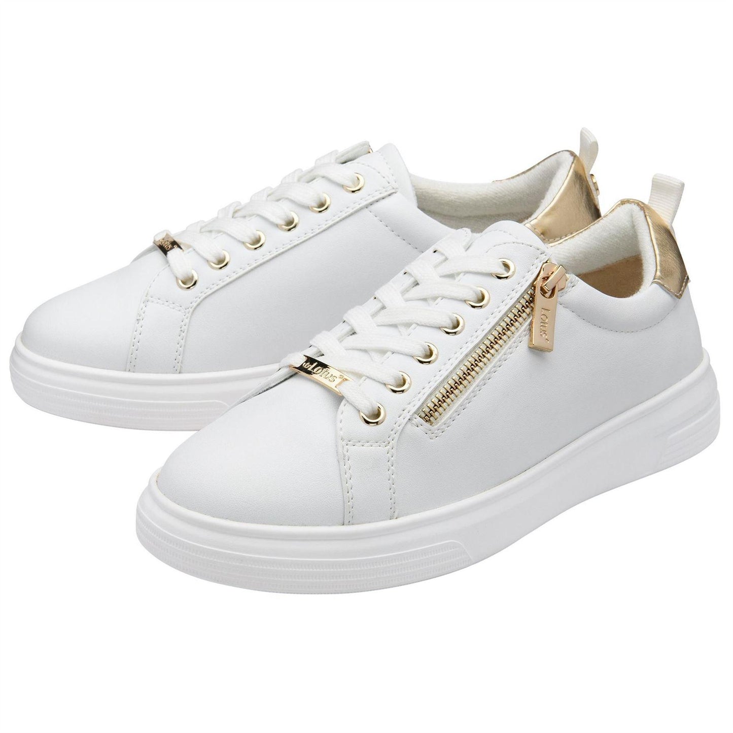 White - Pack Shot - Lotus Shoes Womens-Ladies Alessia Zip Trainers