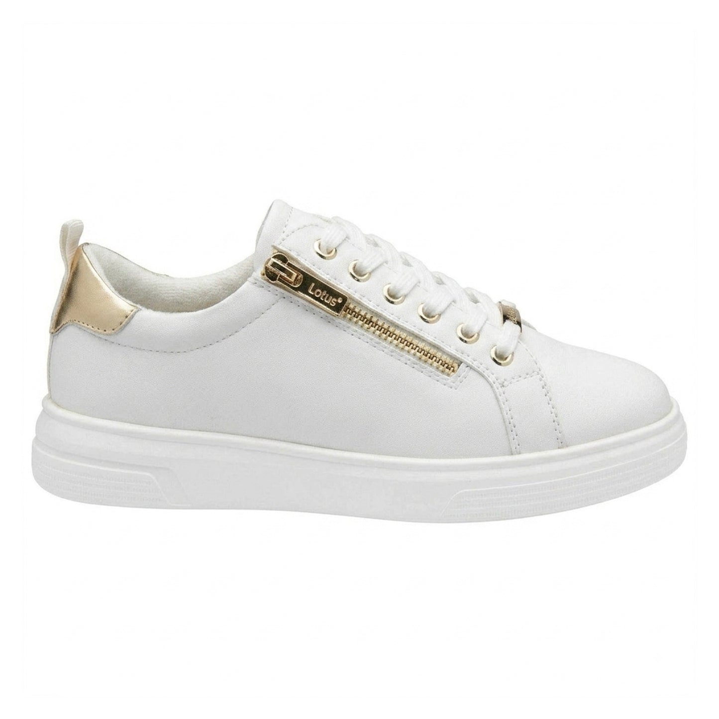 White - Front - Lotus Shoes Womens-Ladies Alessia Zip Trainers