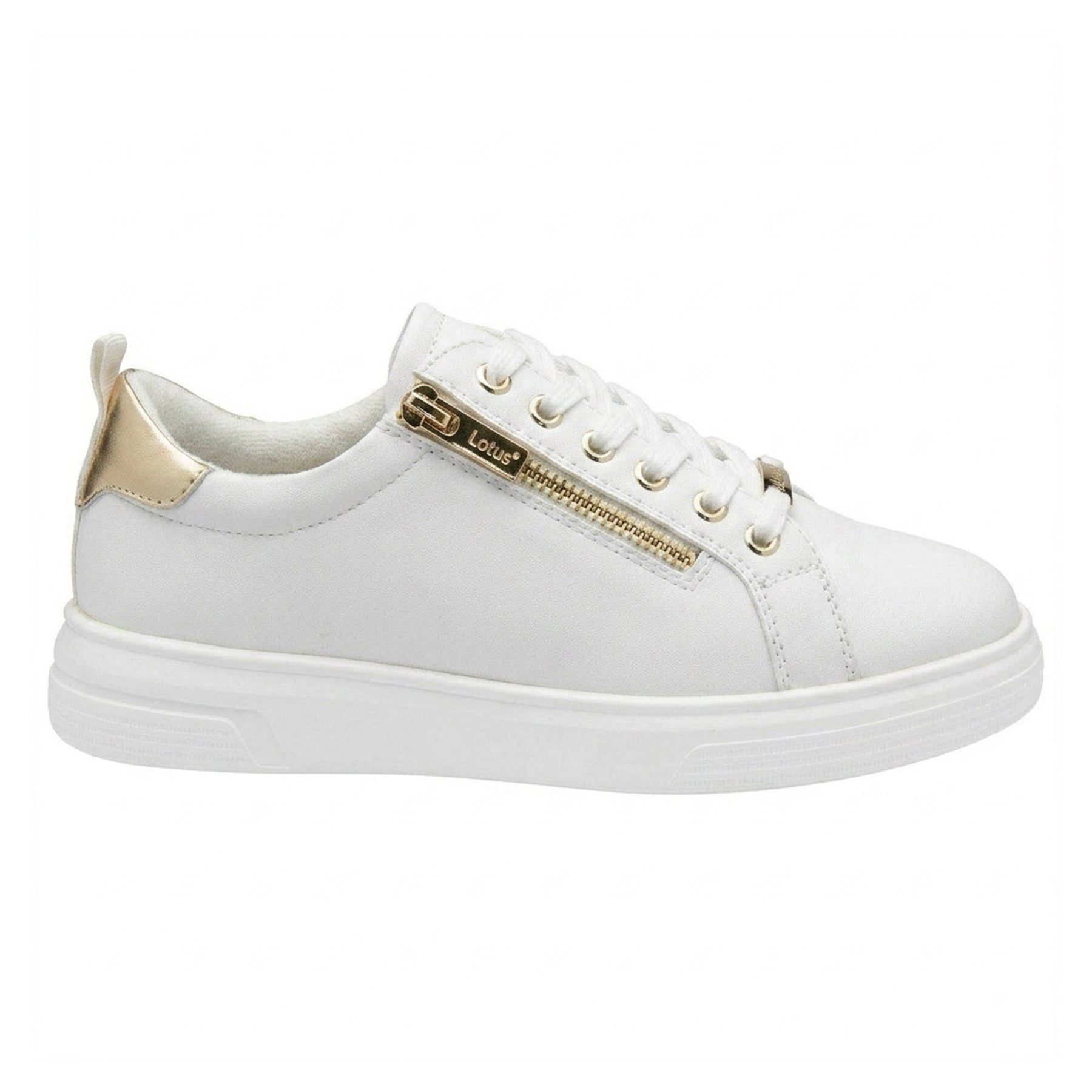 White - Front - Lotus Shoes Womens-Ladies Alessia Zip Trainers
