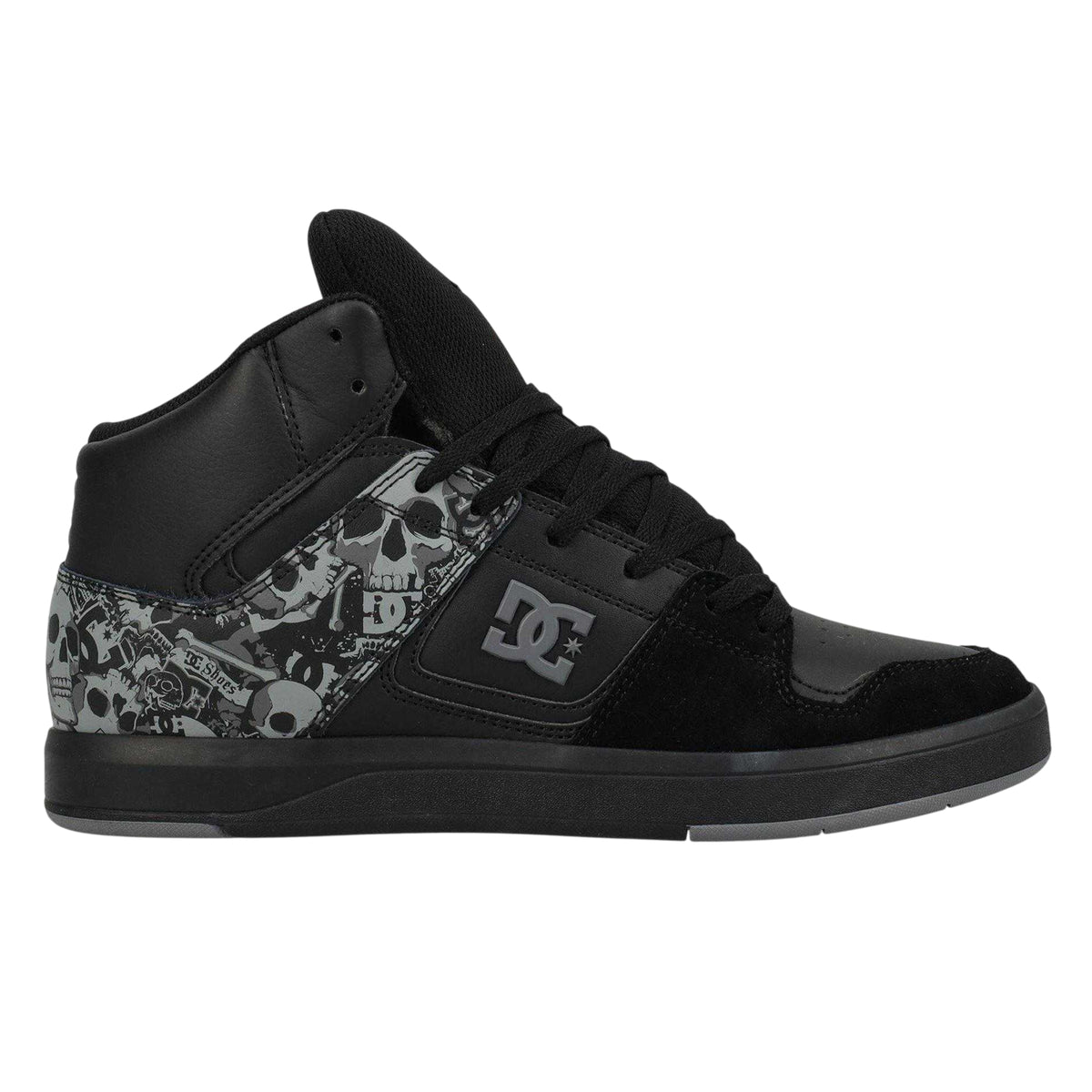 Black-Grey - Front - DC Mens Cure Skull Logo Suede Skate Shoes