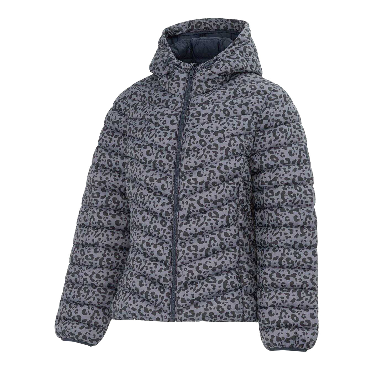 Grey - Side - SoulCal Womens-Ladies Bubble Animal Print Nylon Puffer Jacket