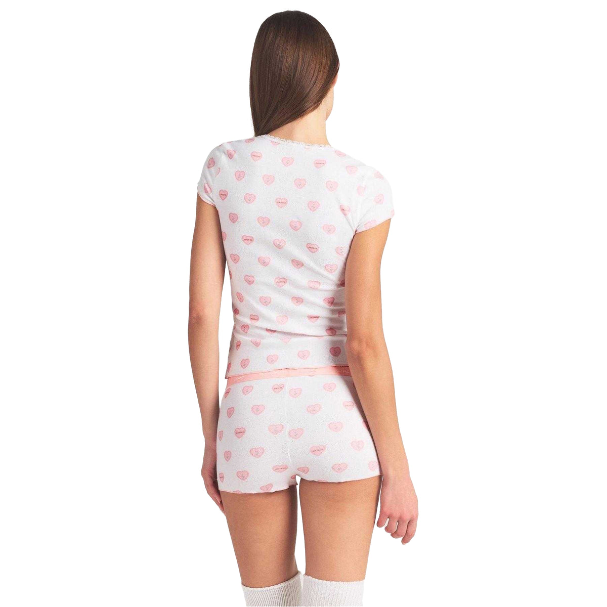 White - Back - Skims Womens-Ladies Hearts Pointelle Top & Shorts Set