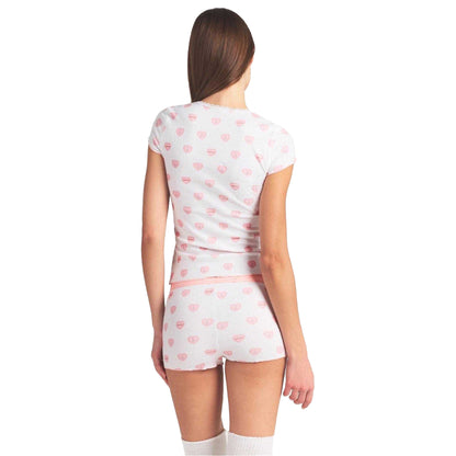 White - Back - Skims Womens-Ladies Hearts Pointelle Top & Shorts Set