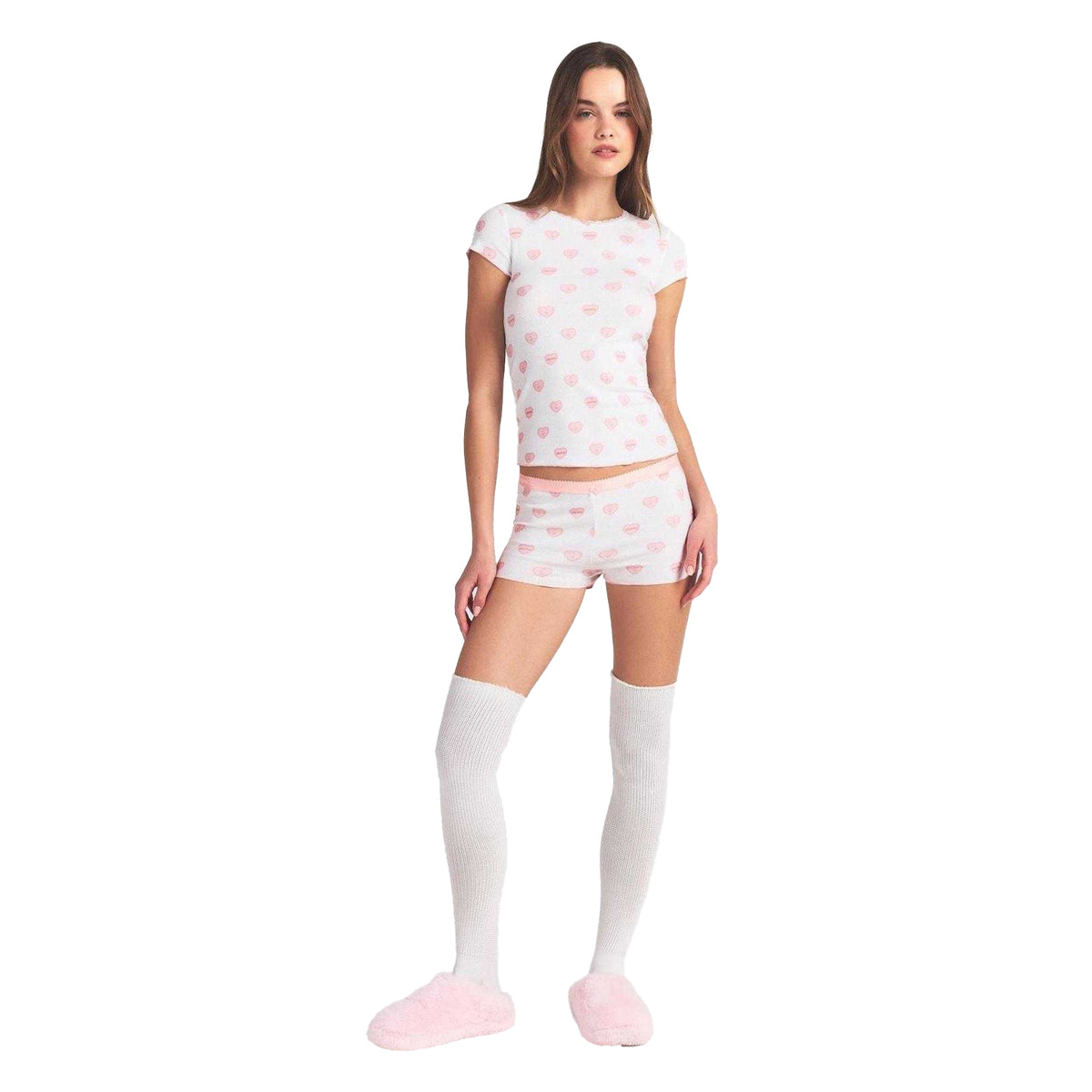 White - Pack Shot - Skims Womens-Ladies Hearts Pointelle Top & Shorts Set