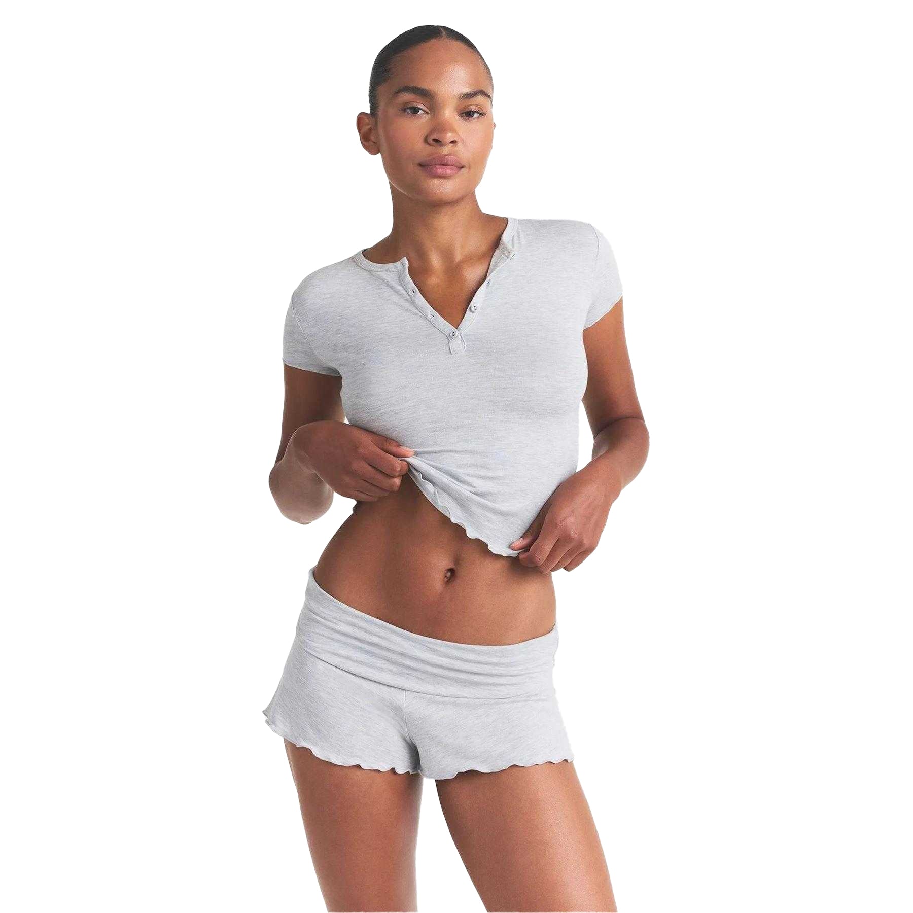 Heather Grey - Front - Skims Womens-Ladies Short Pyjama Set