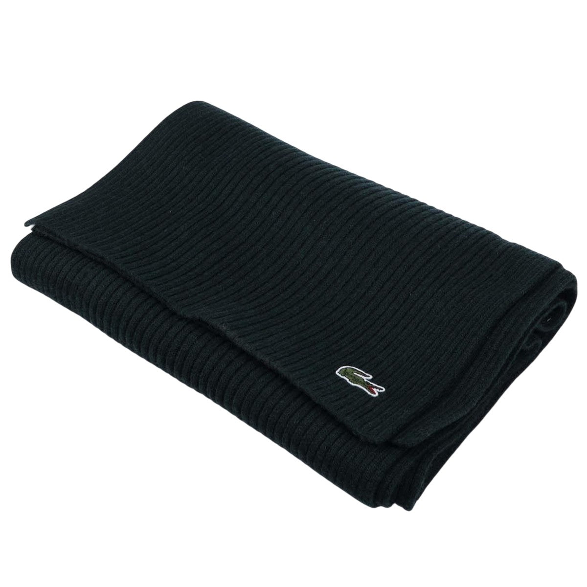Green - Side - Lacoste Rectangular Wool Ribbed Scarf