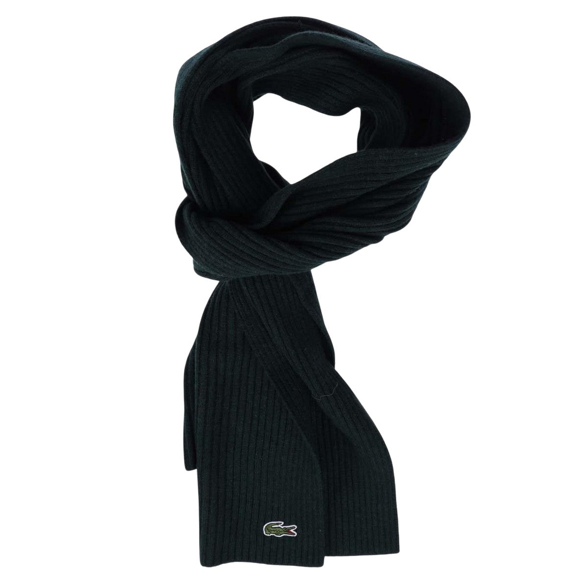 Green - Front - Lacoste Rectangular Wool Ribbed Scarf
