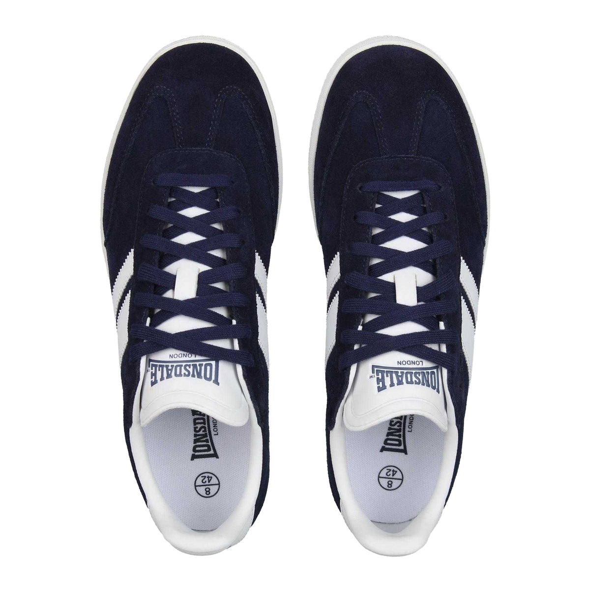 Navy-White - Side - Lonsdale Mens Hayes Suede Trainers