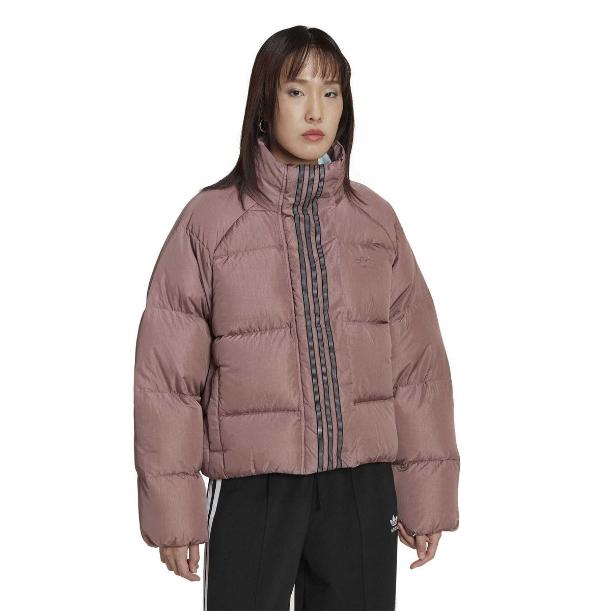 Wonder Mauve - Side - Adidas Womens-Ladies 3 Stripes Reflective Detail Down Jacket