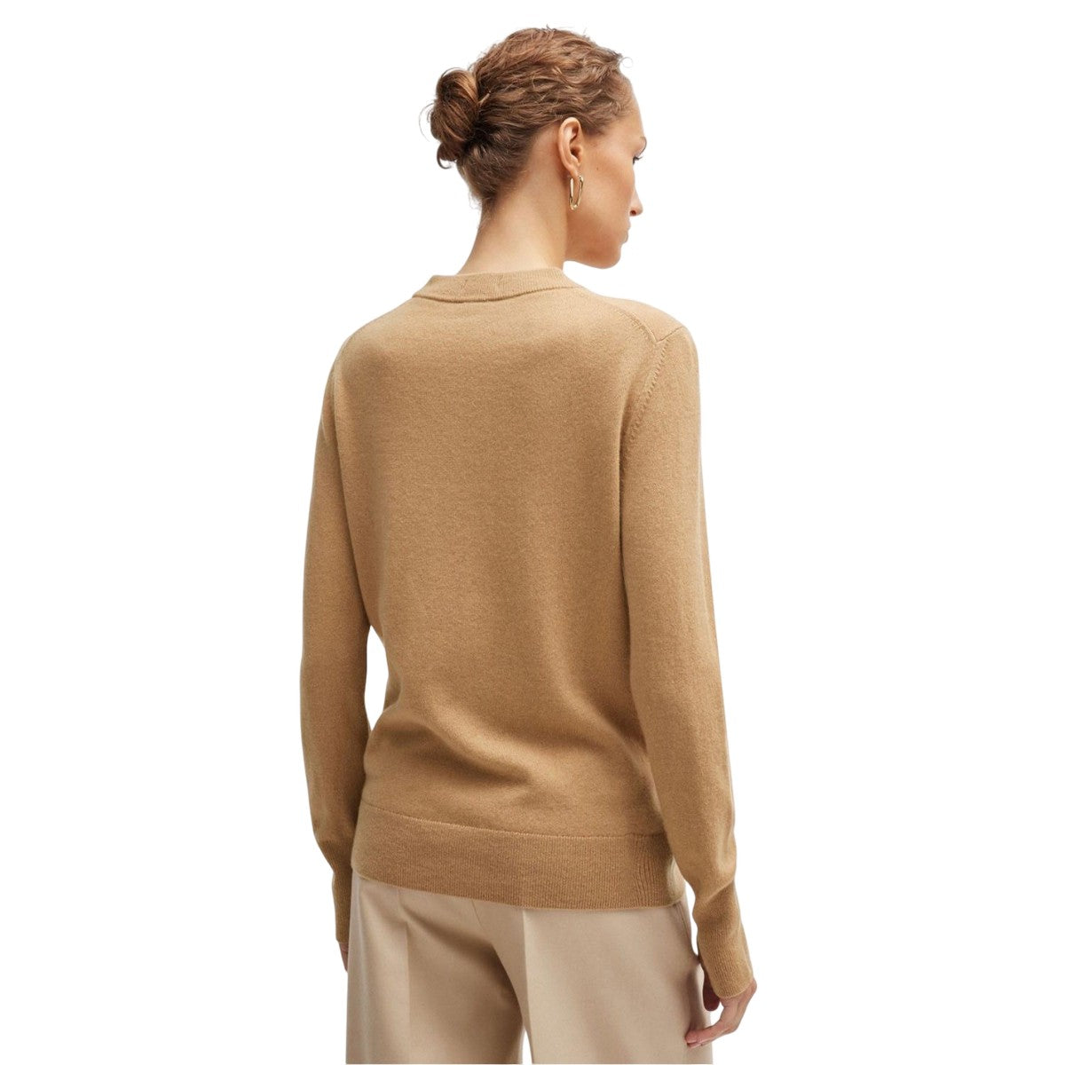 Beige - Back - Boss Womens-Ladies Formenas Cashmere Regular Jumper