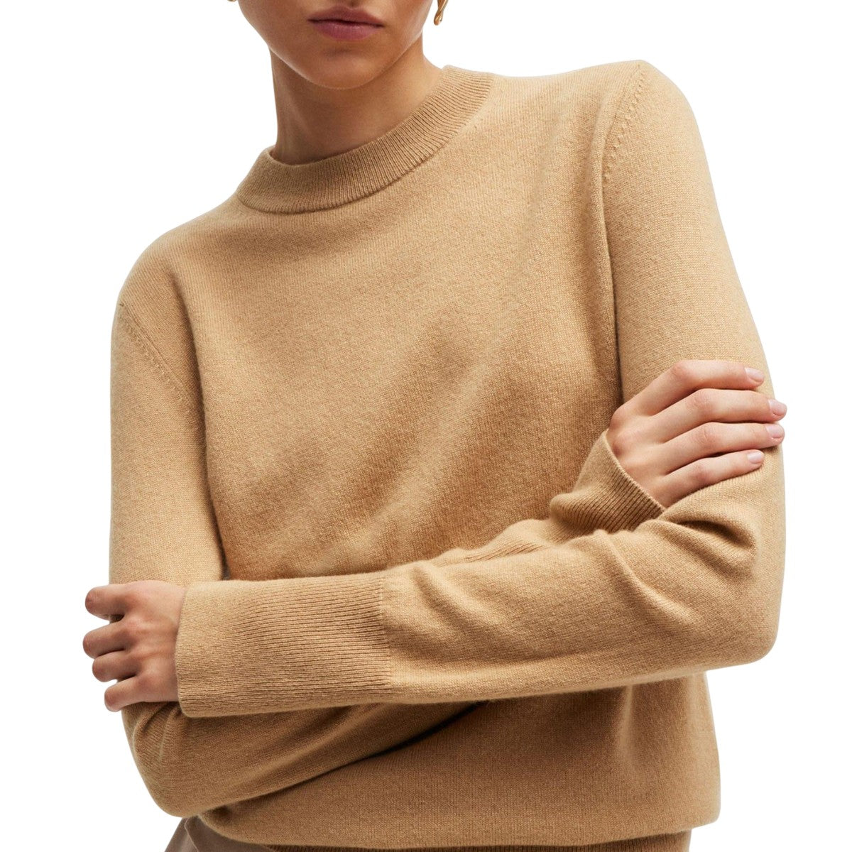 Beige - Side - Boss Womens-Ladies Formenas Cashmere Regular Jumper