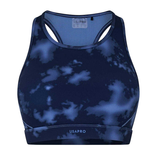 Navy Tie Dye - Front - USA Pro Womens-Ladies Tie Dye Sports Bra