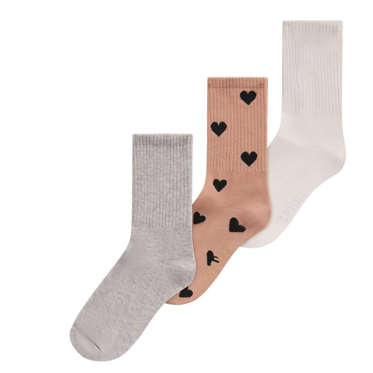White-Brown-Grey - Back - Skims Womens-Ladies Heart Ribbed Crew Socks (Pack of 3)