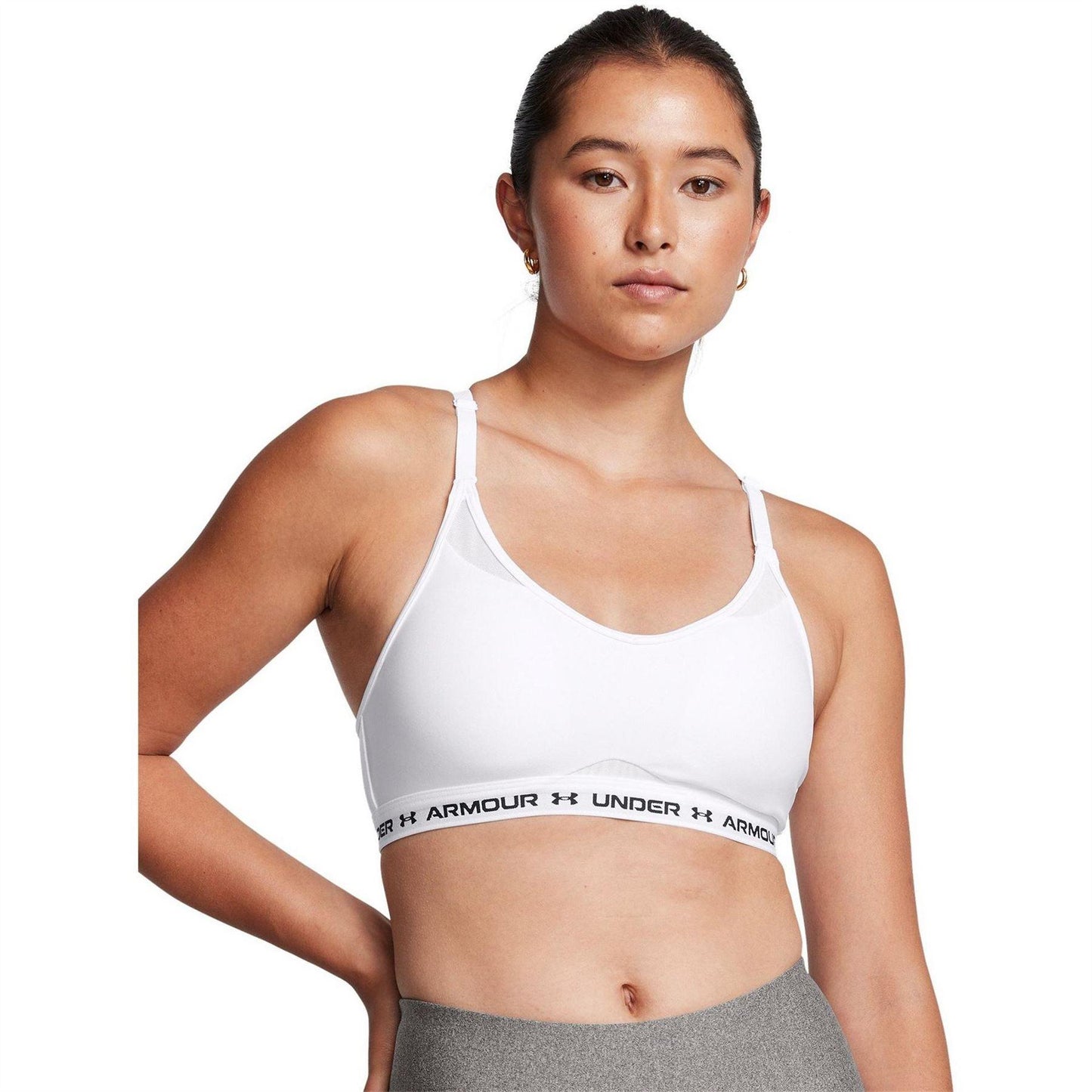 White - Side - Under Armour Womens-Ladies Cross Back Sports Bra